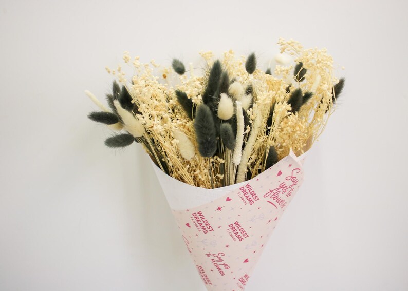 Monochrome Dried Flower Bouquet | Black & Cream Bunny Tail Arrangement