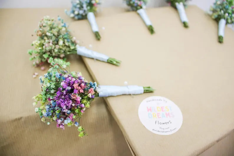 Rainbow Dried Gypsophila Wedding Bouquet