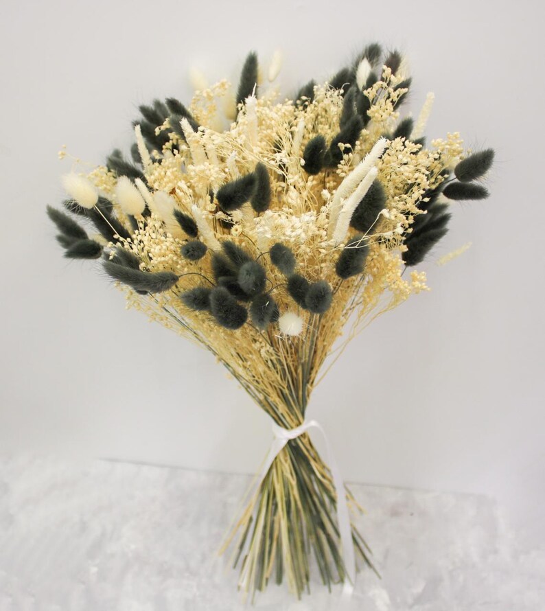 Monochrome Dried Flower Bouquet | Black & Cream Bunny Tail Arrangement