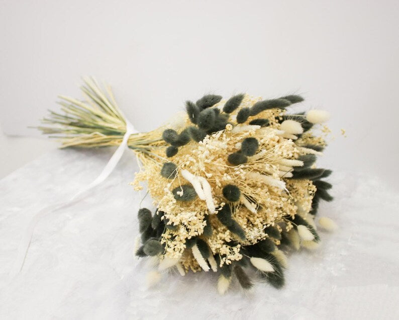 Monochrome Dried Flower Bouquet | Black & Cream Bunny Tail Arrangement