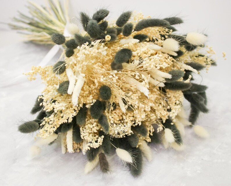 Monochrome Dried Flower Bouquet | Black & Cream Bunny Tail Arrangement