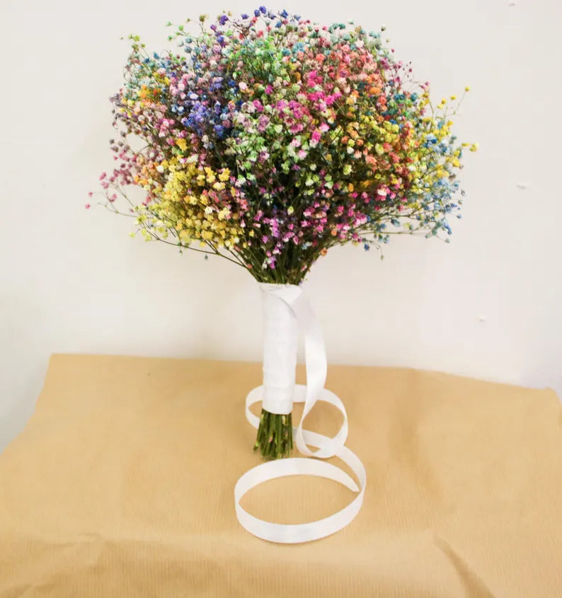 Rainbow Dried Gypsophila Wedding Bouquet