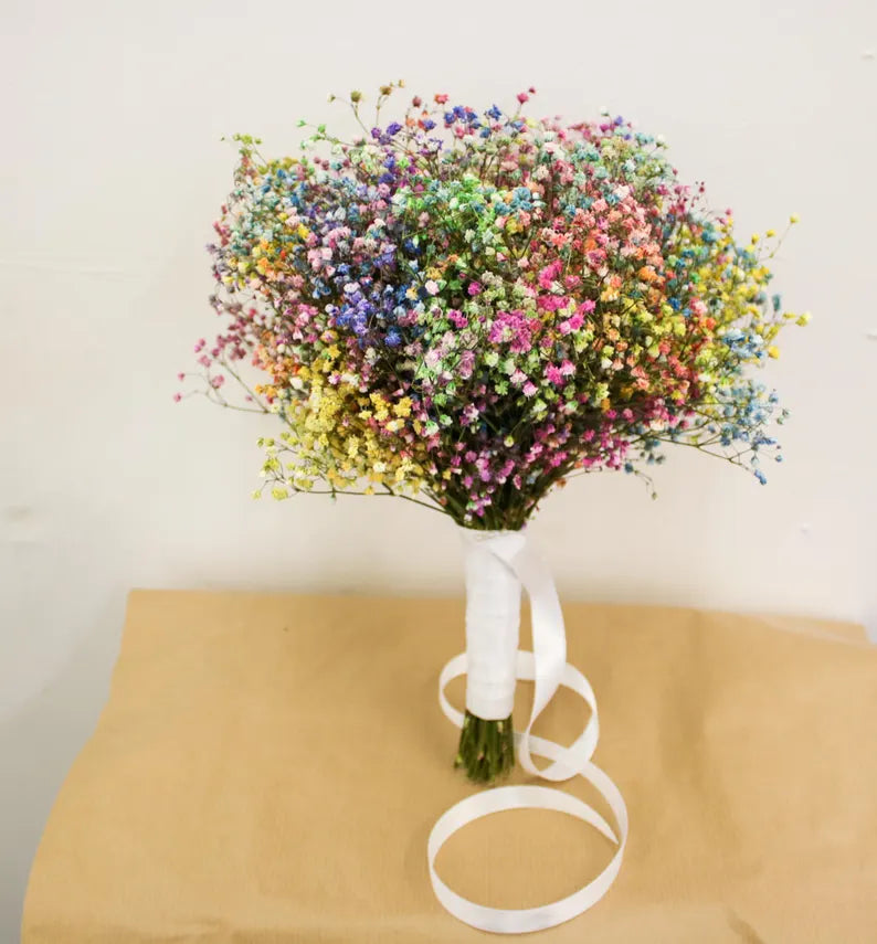 Rainbow Dried Gypsophila Wedding Bouquet