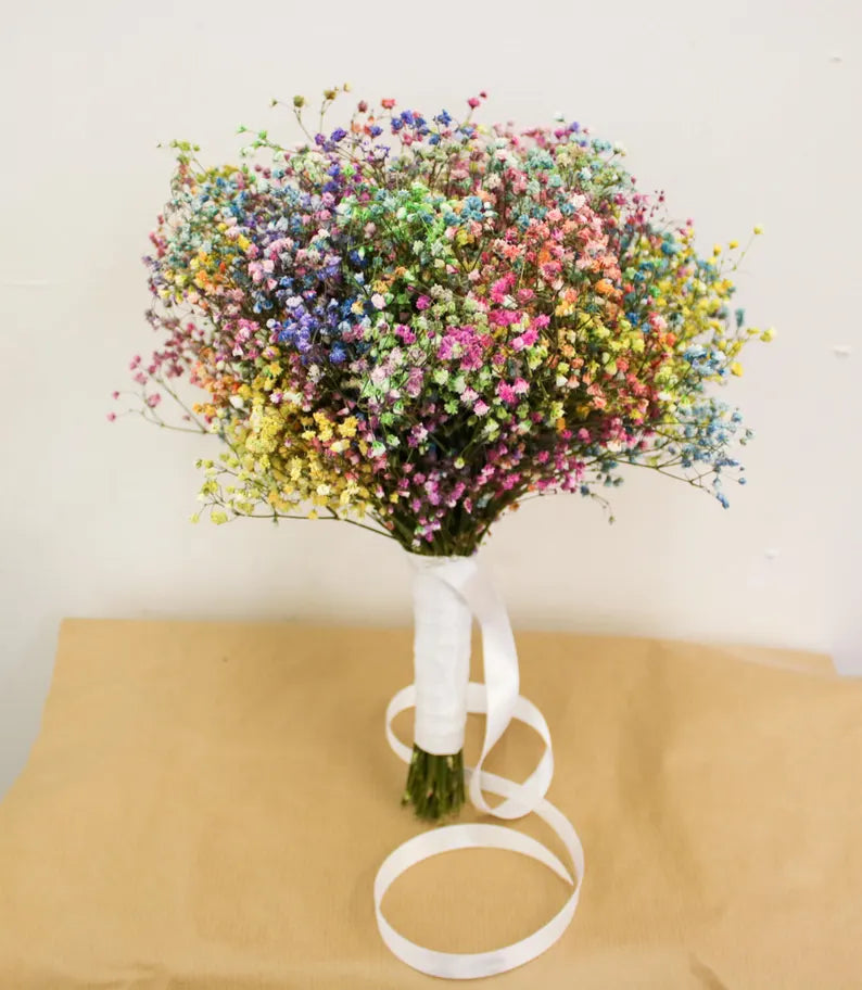 Rainbow Dried Gypsophila Wedding Bouquet